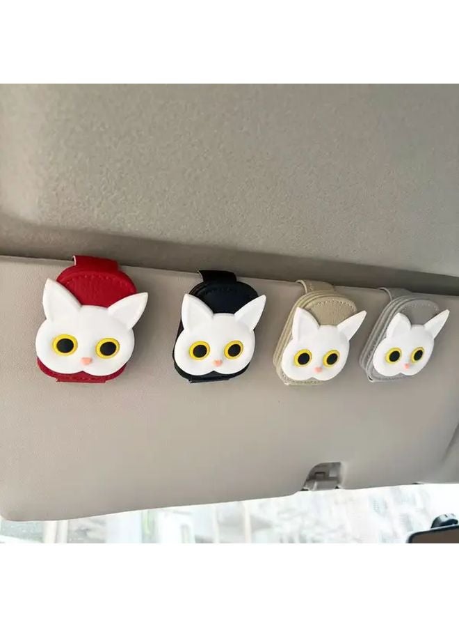 Gray Cat Leather Glasses Clip Holder Sun Visor Storage Rack - Image 2